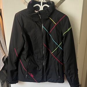 Black Women's Insulated Jacket with Neon Accent Lines